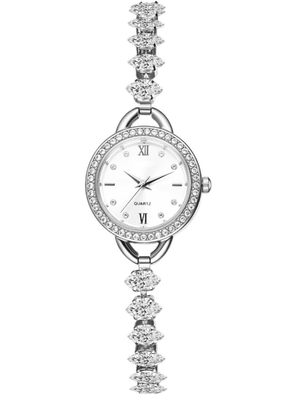 Women's Silver Analog Quartz Elegant Slim Strap Rhinestones Bracelet Wrist Watch